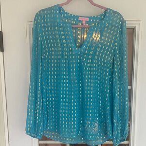 Lily Pulitzer Turquoise & Gold Women's Top. Size Medium. Gorgeous!